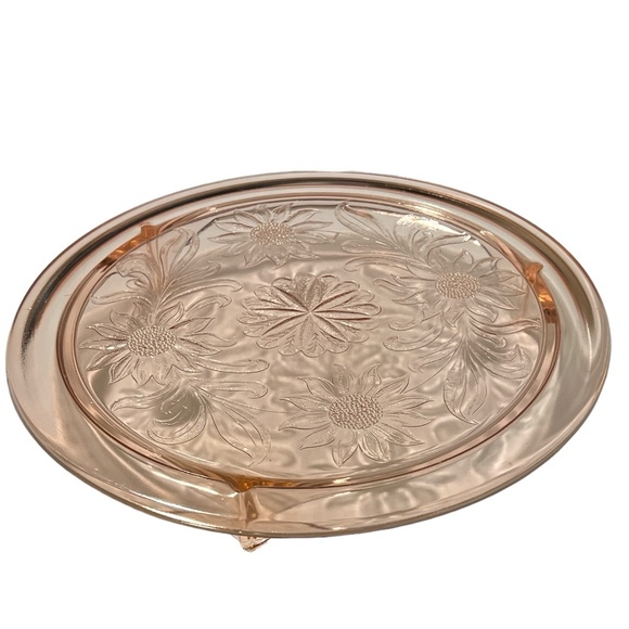 Vintage Jeanette Pink Depression Glass Sunflower Footed Cake Plate 10" Stand - Picture 8 of 8
